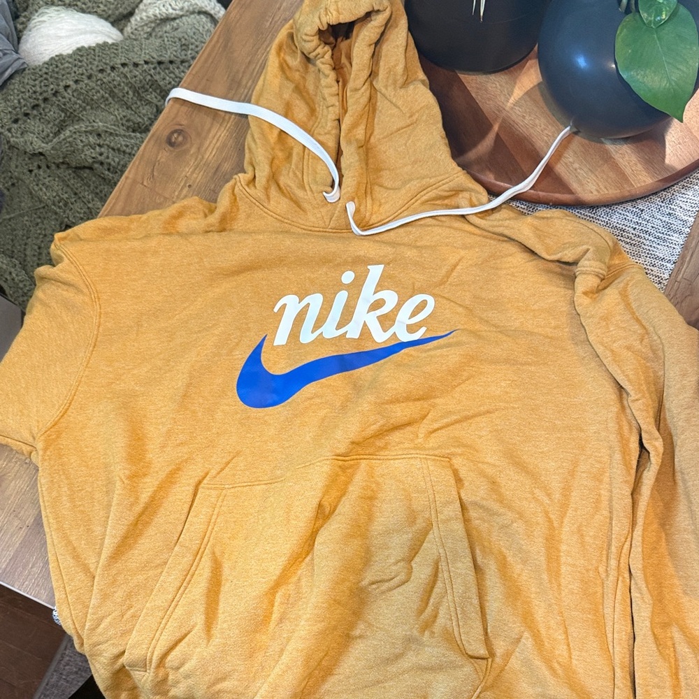 Nike Golden Hoodie with Blue Swoosh